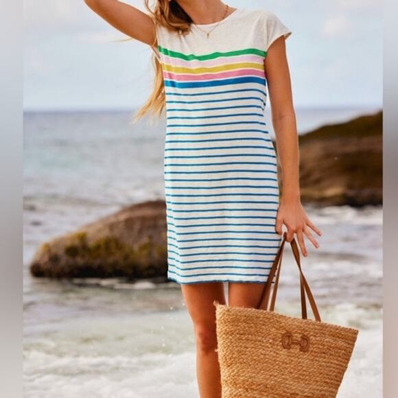 Boden Dresses & Skirts - Boden Leah striped T-Shirt dress rainbow popover cotton multicolor stripe